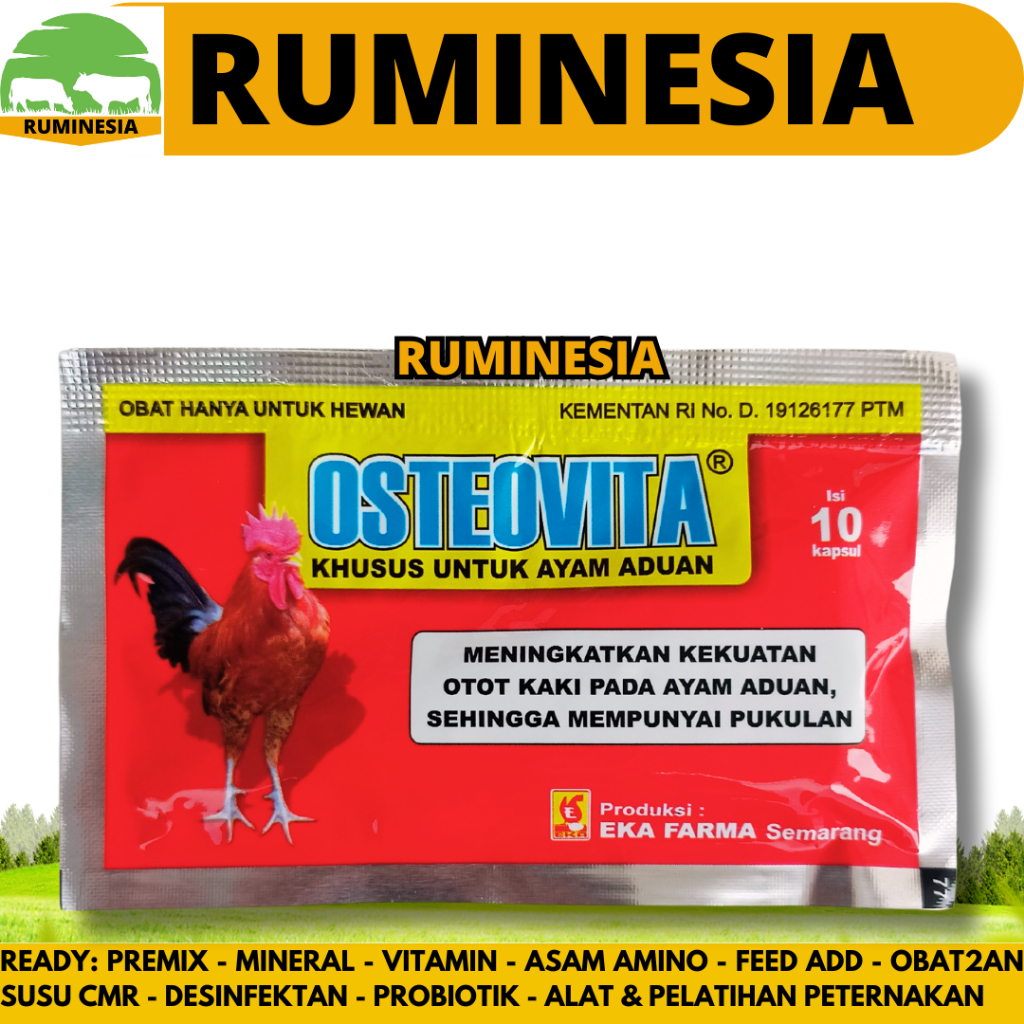 PROMO OSTEOVITA 10 KAPSUL EKA FARMA - Vitamin Ayam Aduan Penguat Kaki Pukulan - Vitamin Ayam Aduan