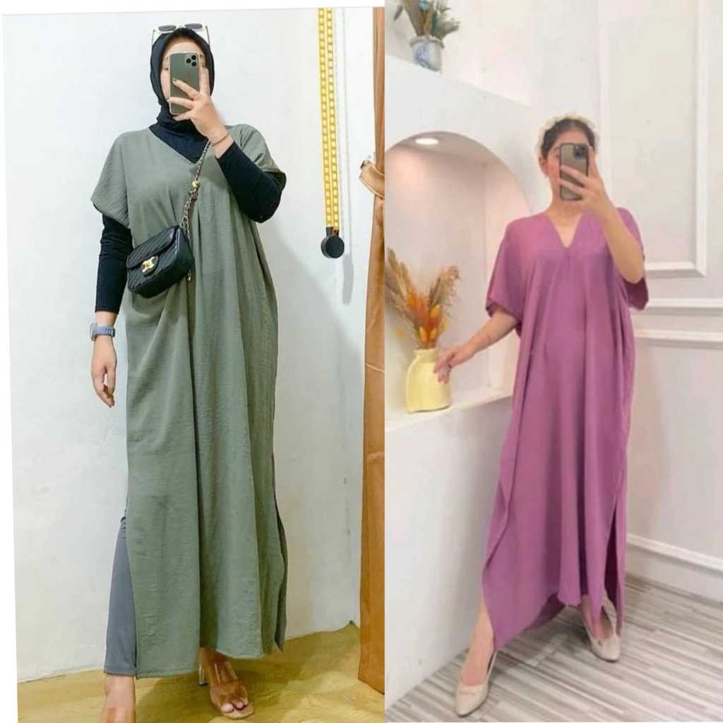 Zafira - Long Dress Blouse Tunik Belahan Bahan Crinkle Airflow Premium | Long Square Nagita Crincle 