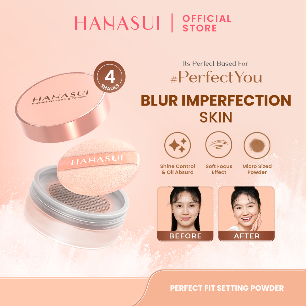 Hanasui Perfect Fit Setting Powder - Bedak Tabur Halus Ringan Natural Coverage Menyerap Minyak Berle