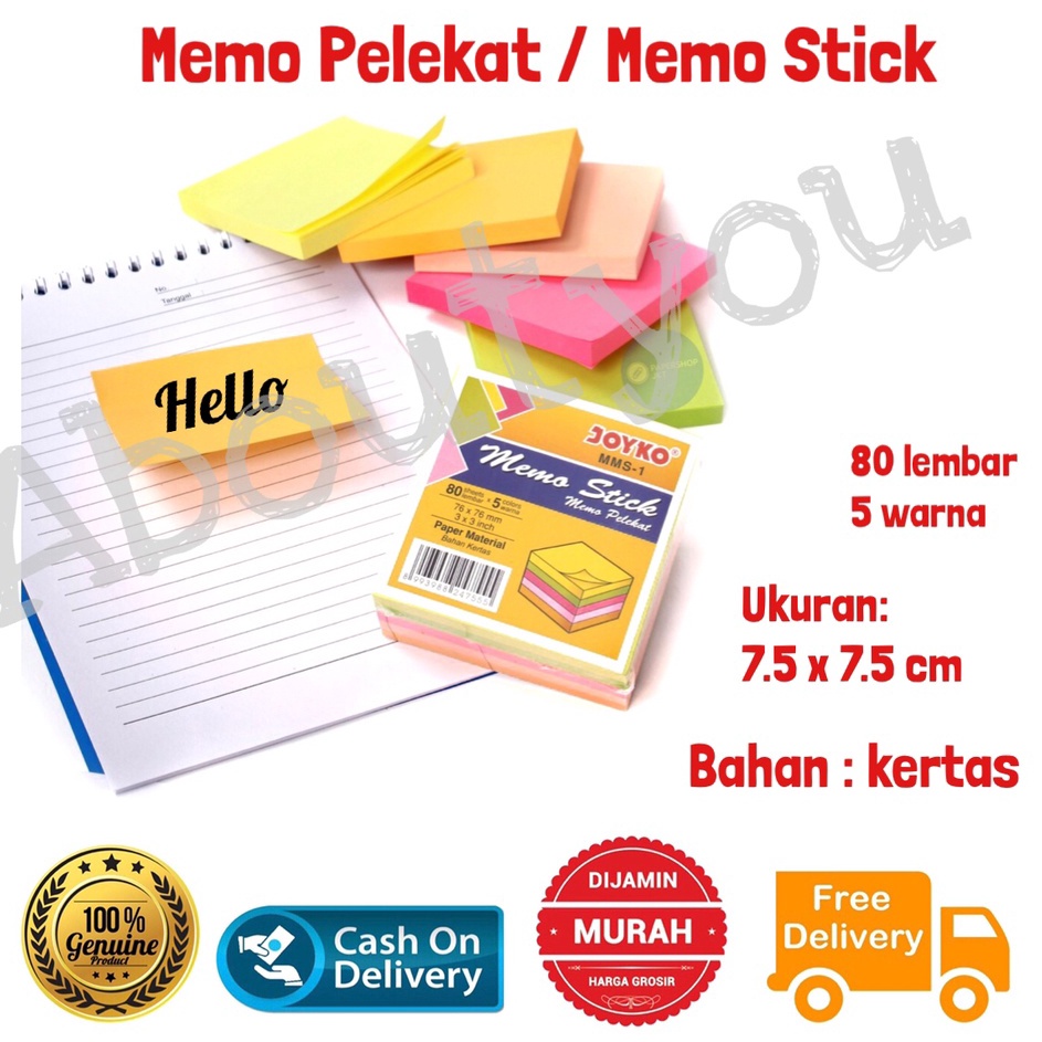 

Kes Memo STICK Notes Joyko MMS1 Sticky Note Kes Warna Pesan