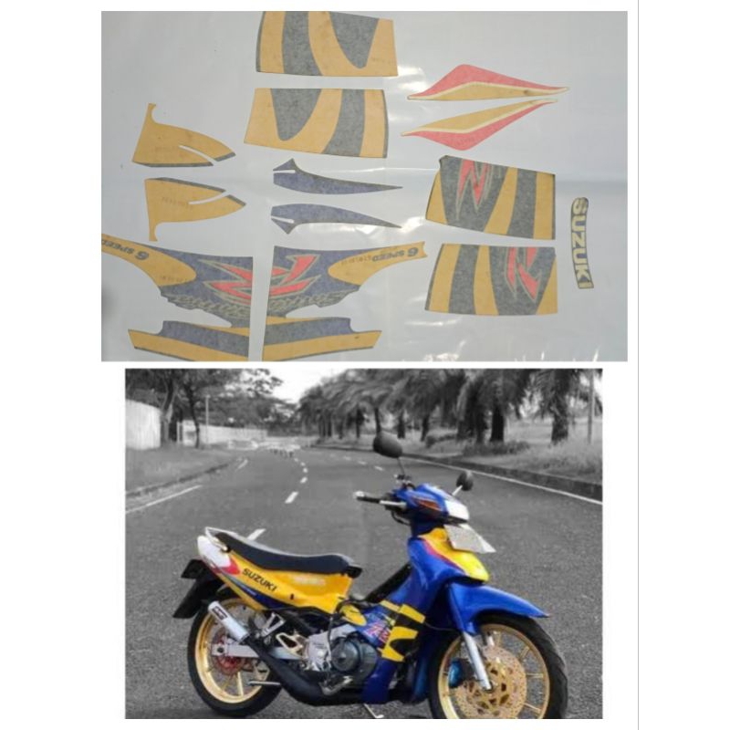 Stripping satria lumba 2002 biru kuning rare original