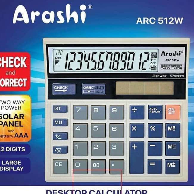 

Promo Terheboh Arashi Kalkulator Calculator ARC 512W PUTIH 12 Digit Layar Besar