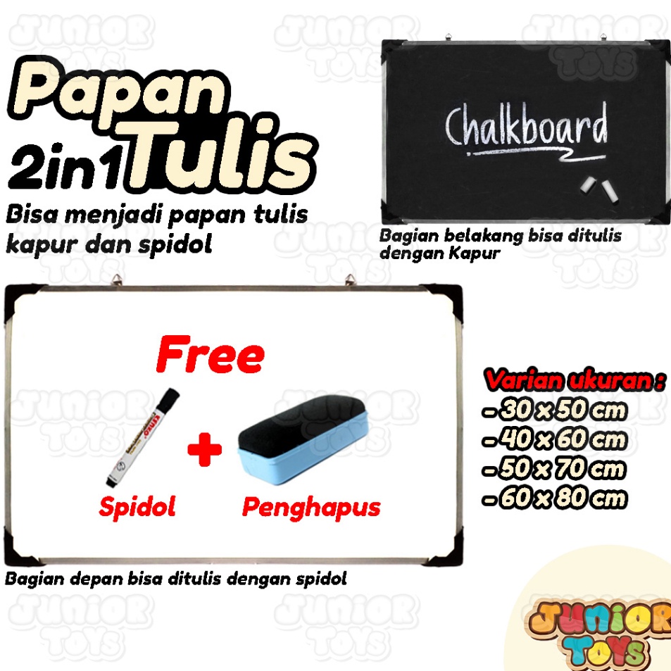 

Baru Termurah Papan Tulis Whiteboard 2in1 Multi Fungsi Bagian Belakang Bisa Menulis Kapur Bonus Free Spidol Dan Penghapus