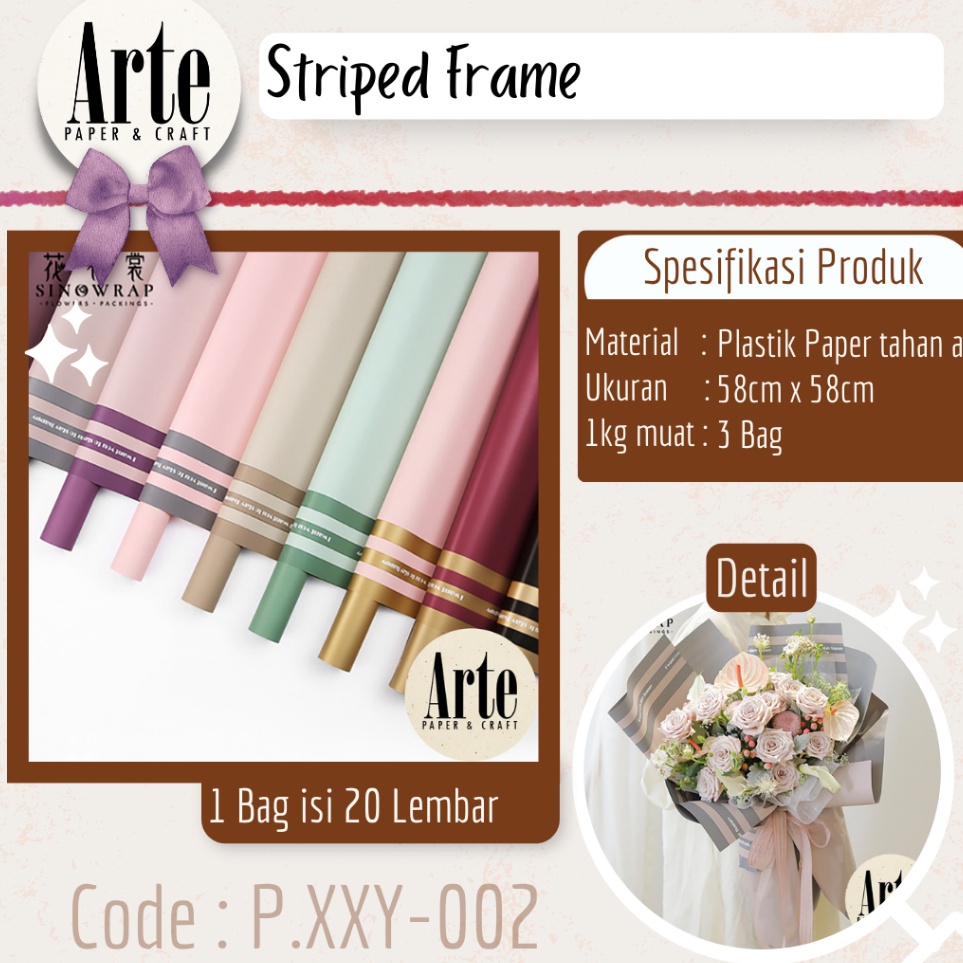 

2 Lembar Cellophane Triple Striped Frame Bouquet Bingkai Jelly List Kes Buket Korea Bunga Flower Wrapping Paper Varian Color Kado Arte Grosir Florist Supply Jaka i PXXY2