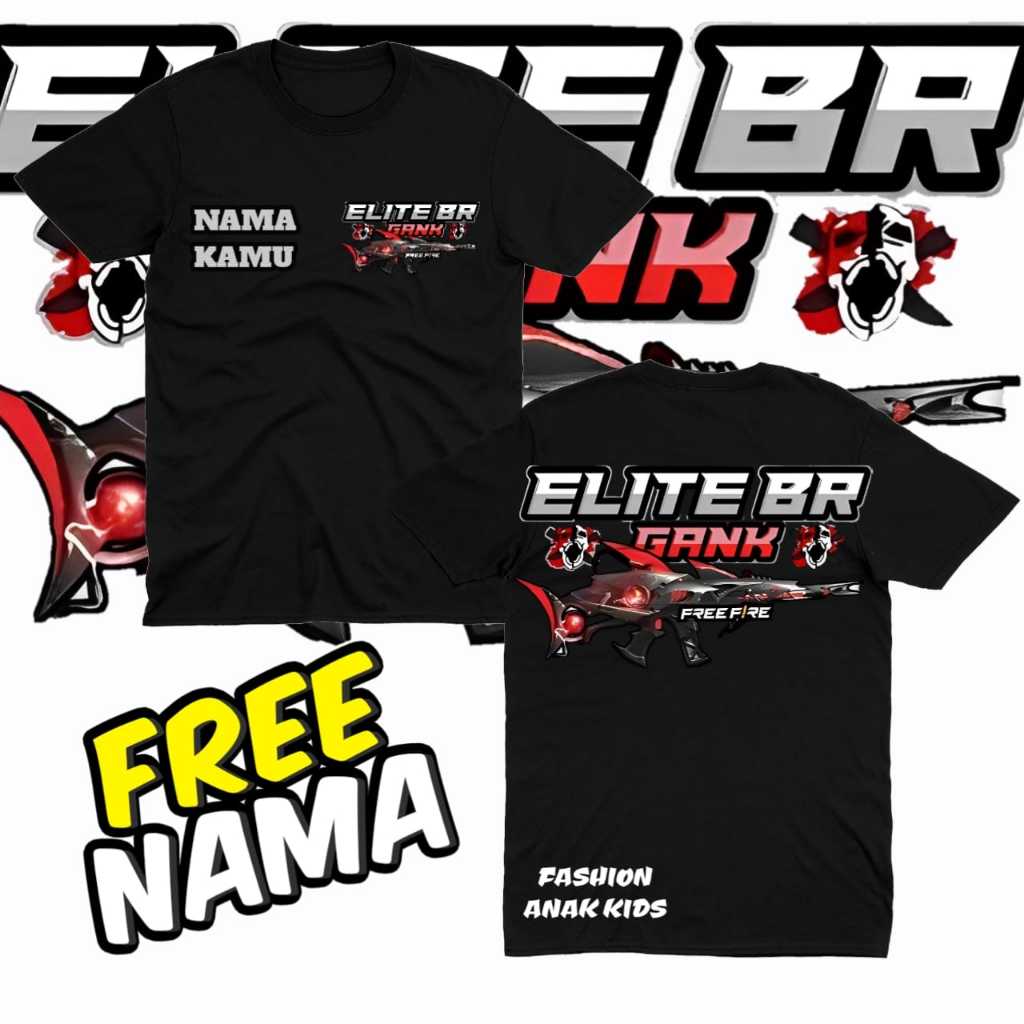 (BISA COD) KAOS ANAK BAJU FREE FIRE FF ELITE BR GANK VERSI SCAR MEGALONDON BAJU ANAK FREE FIRE FREE 