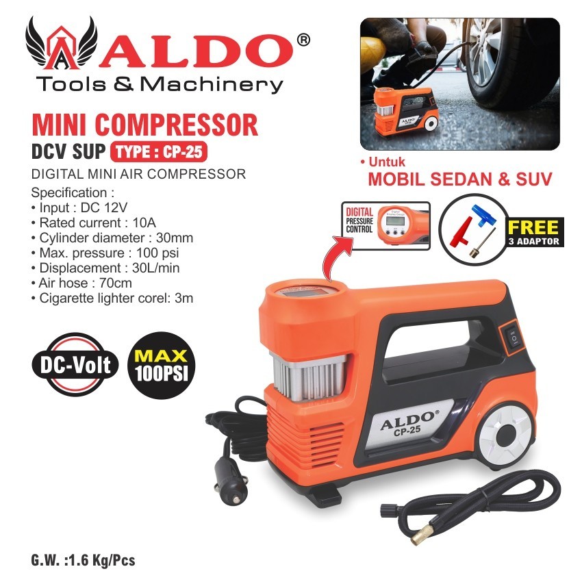 MINI COMPRESSOR DCV CP-25 / DIGITAL MINI AIR COMPRESSOR / MESIN POMPA ANGIN BAN PORTABLE MINI MERK A
