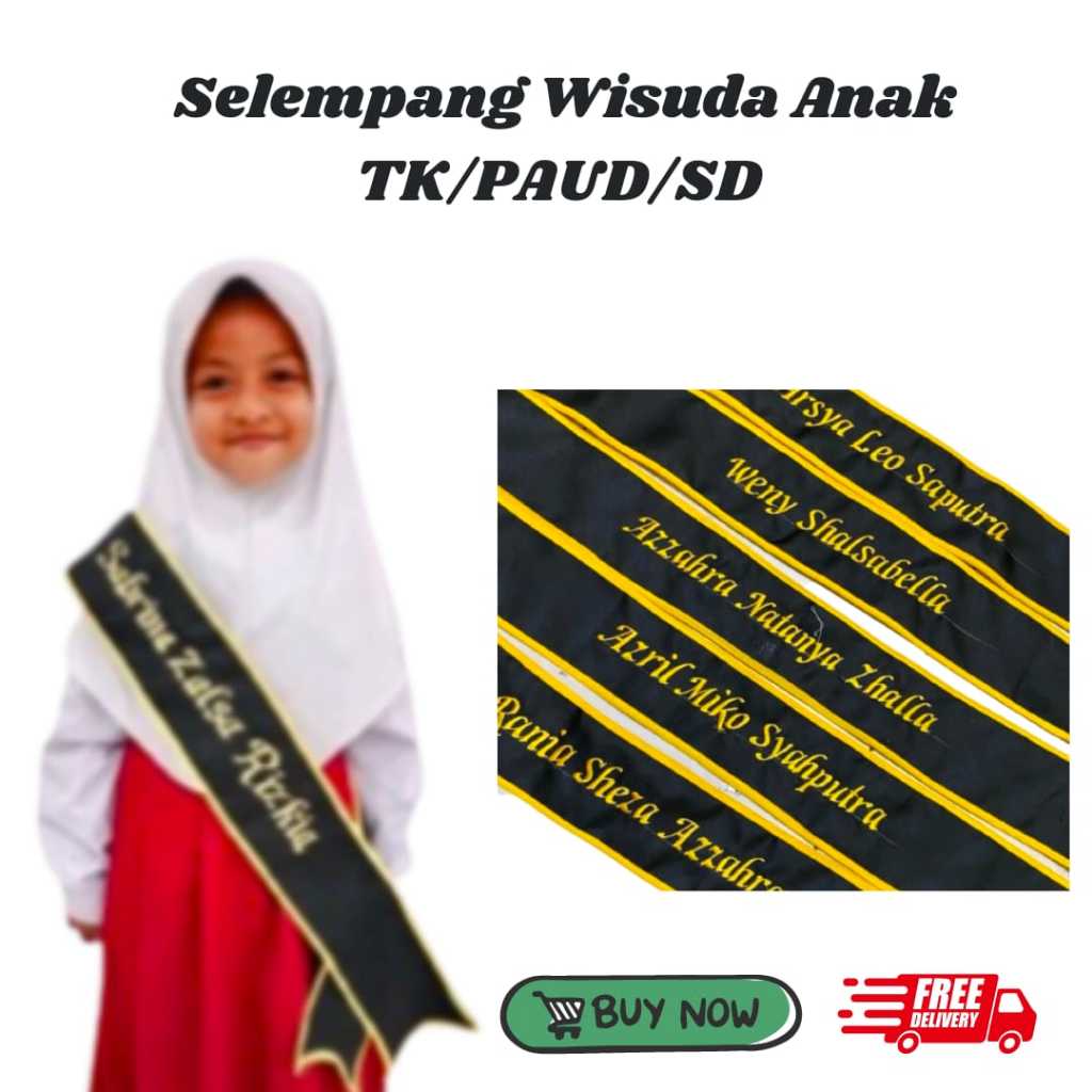 Selempang Wisuda Anak TK/PAUD/SD  Bordir Nama