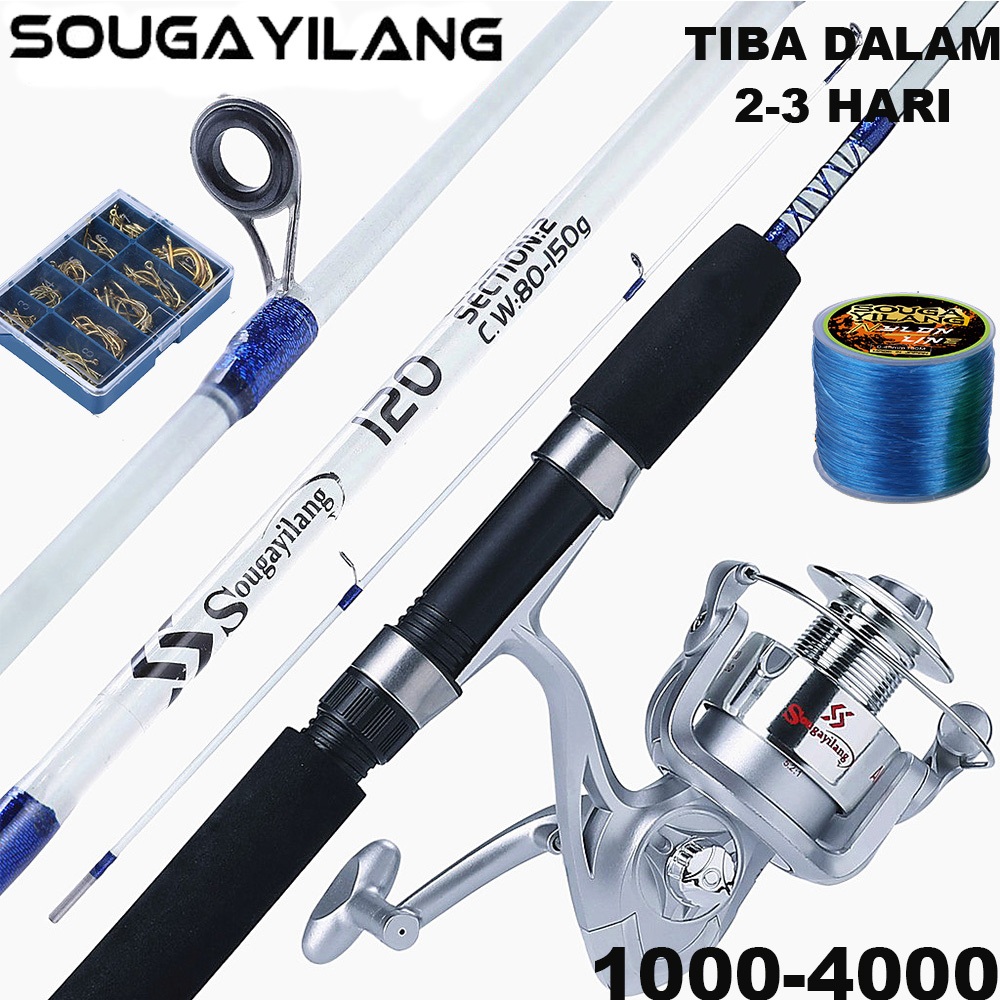 TERLARIS Sougayilang Pancingan Set Lengkap Joran Pancing Set 1.2- 1.8m Dan Spinning Reel Pancing