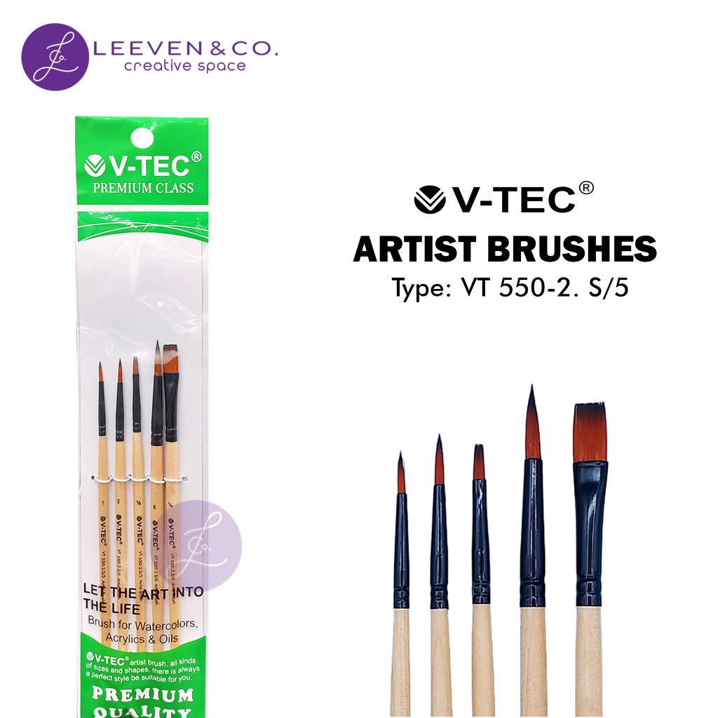 

V-TEC ARTIST BRUSHES SET 5 NO. 1, 2, 1/8, 6, 1/4 (VT 550-2.S/5)
