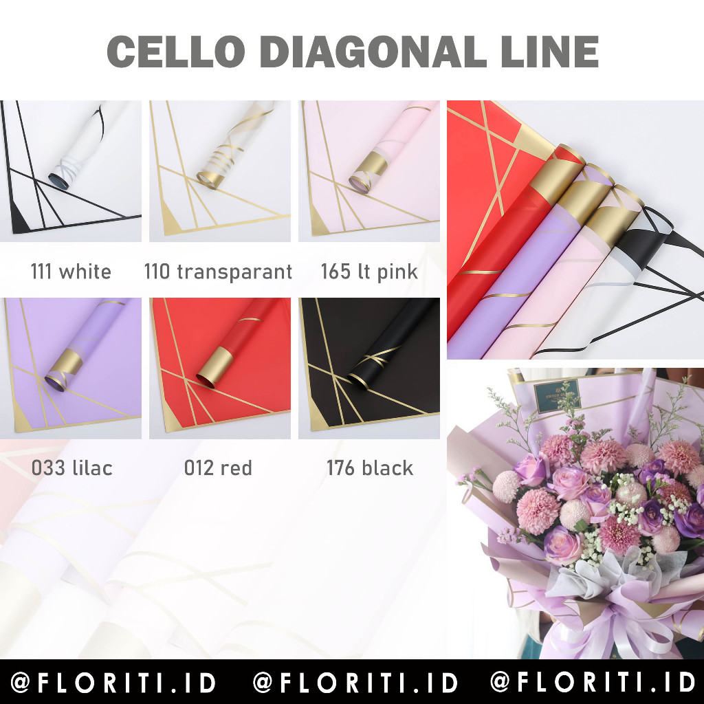 

(5 LEMBAR) Kertas Buket Cellophane Diagonal Abstract Line Flower Wrapping