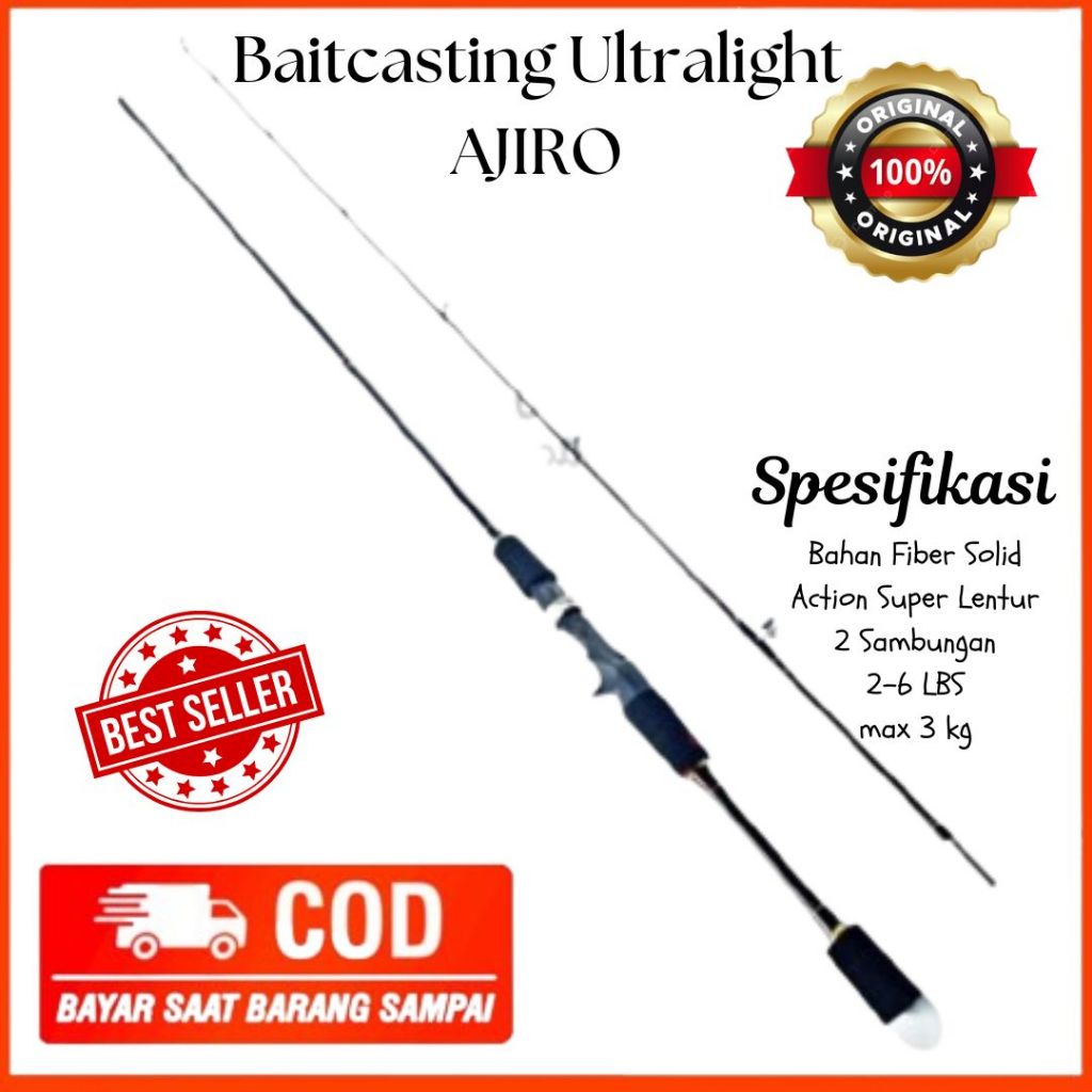 joran bc baitcasting UL ajiro sniper ULTRALIGHT 165 180 198 cm grosir Fiber Solid padat Super Lentur
