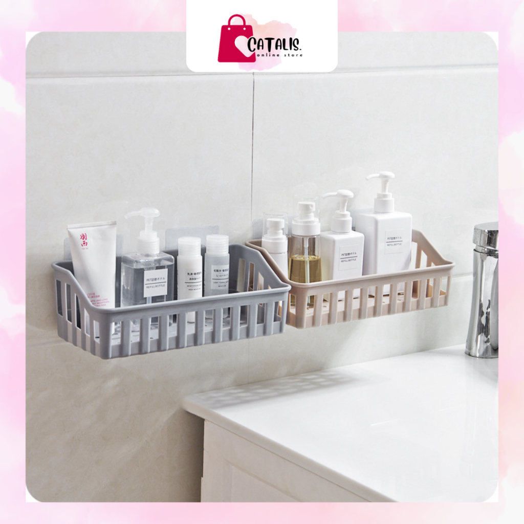 CATALIS Rak Gantung Tempel Dinding / Rak kamar Mandi Dapur / Wadah Penyimpanan Serbaguna Bonus Lem