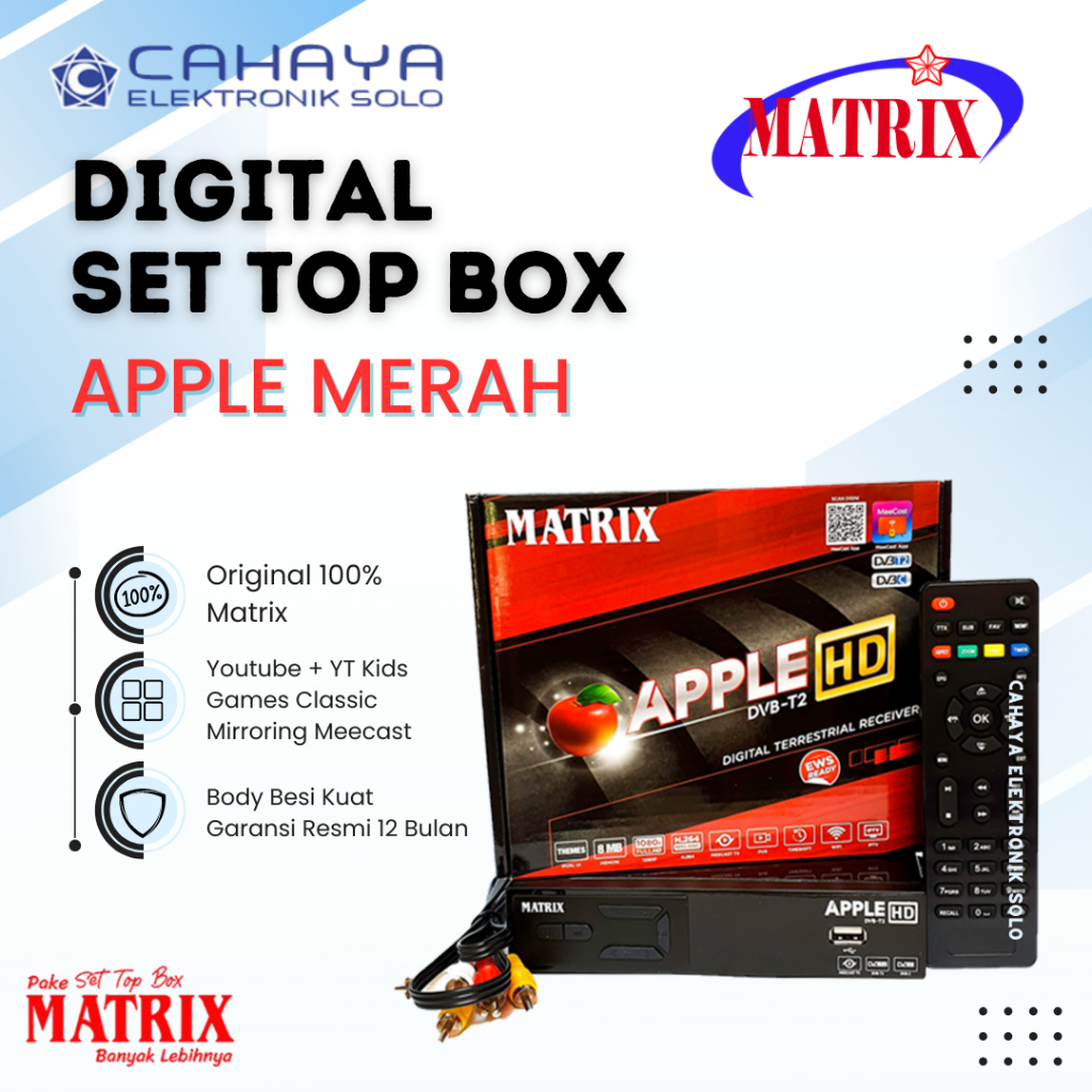 STB Set Top Box Matrix Apple DVBT2 HD Antena TV UHF Digital Jernih Receiver