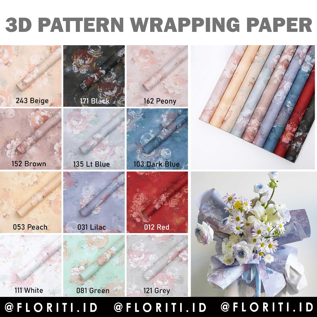 

(5 LEMBAR) kertas buket paper flower 3D pattern wrapping paper