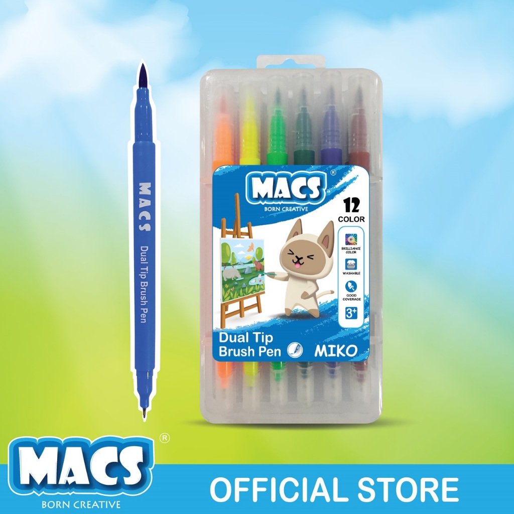 

MACS Dual Tip Brush Pen Marker Color 12 Warna