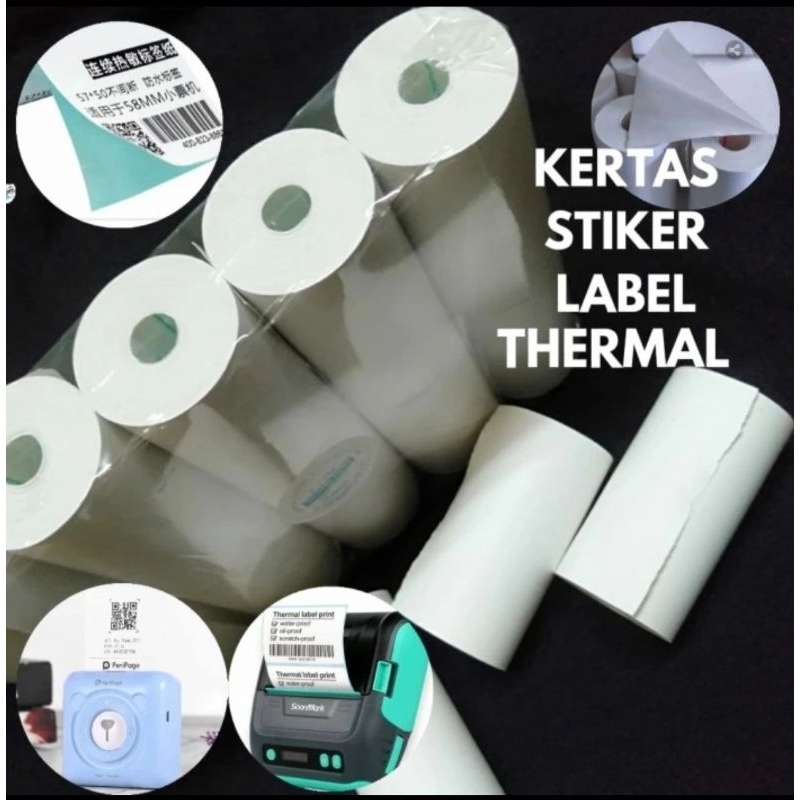 

Kertas thermal stiker label 58/57x30mm paket 10 pcs / Struk udah ada lem perekat