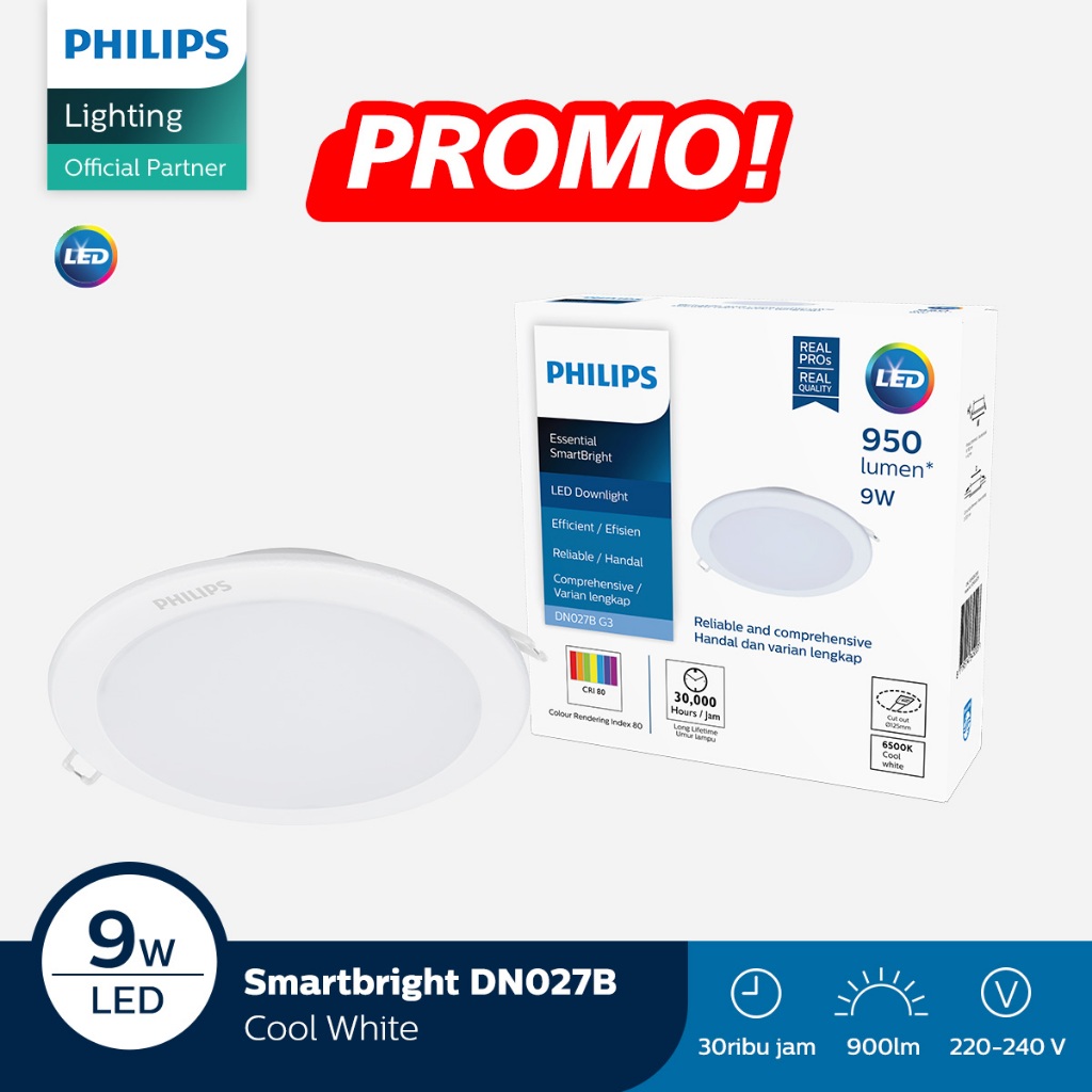 Philips Lampu Downlight DN027B 9W D125 6500K Cahaya Putih