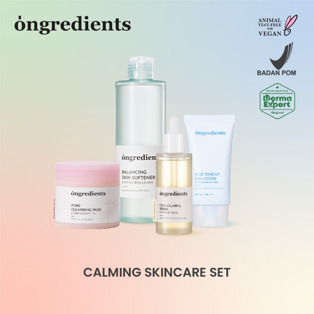 [BUNDLE] ONGREDIENTS Calming Skincare Set (Cleansing Pad + Calming Serum + Blue Tone-up + Skin Softe