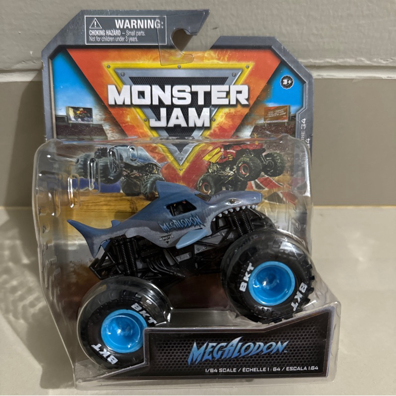 megalodon monster jam skala 64 base hitam velg biru muda