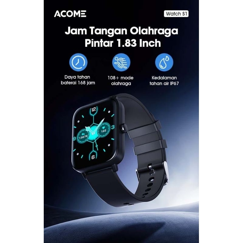 ACOME Smart watch Watch S1 BLACK / HD Display Sport Health Bluetooth Smart Watch IP67