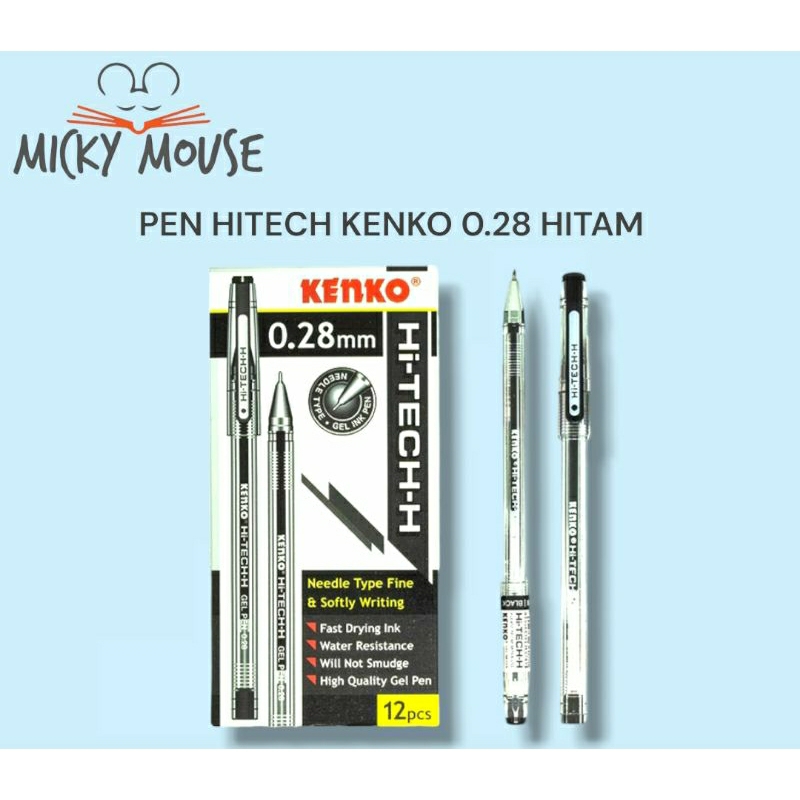 

12 Pen Hitech Kenko 0.28 Hitam / pena Hi tech Kenko 0.28 Hitam