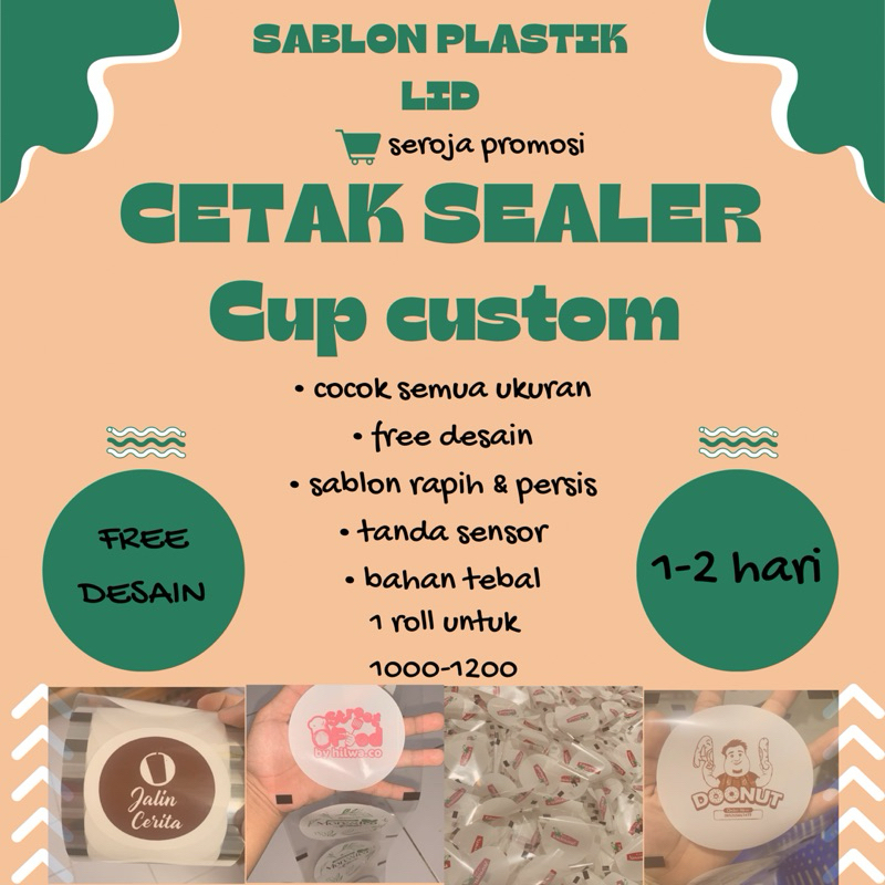 Sablon plastik lid sealer cup custom 1000-1200 pcs