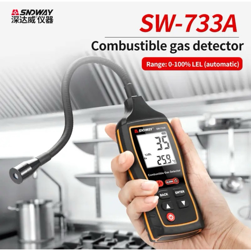 SNDWAY SW-733A Detektor Gas Bocor LPG Combustible Gas Detector Propane CO Hexane Methane Leak Indica