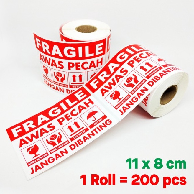 

Sticker Label Fragile 11 x 8 cm Stiker Pengiriman Olshop Awas Pecah Jangan Dibanting 1 roll 2 pcs