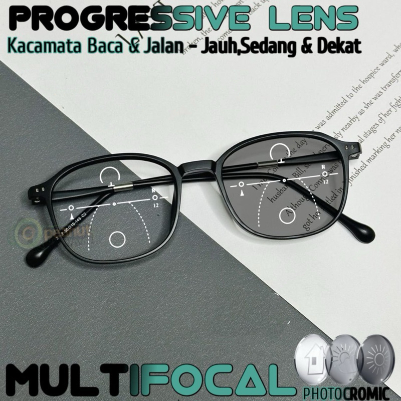 Kacamata Progresif Pria/Wanita | Kacamata Baca Plus Jalan | Frame Kacamata Progresif Photochromic