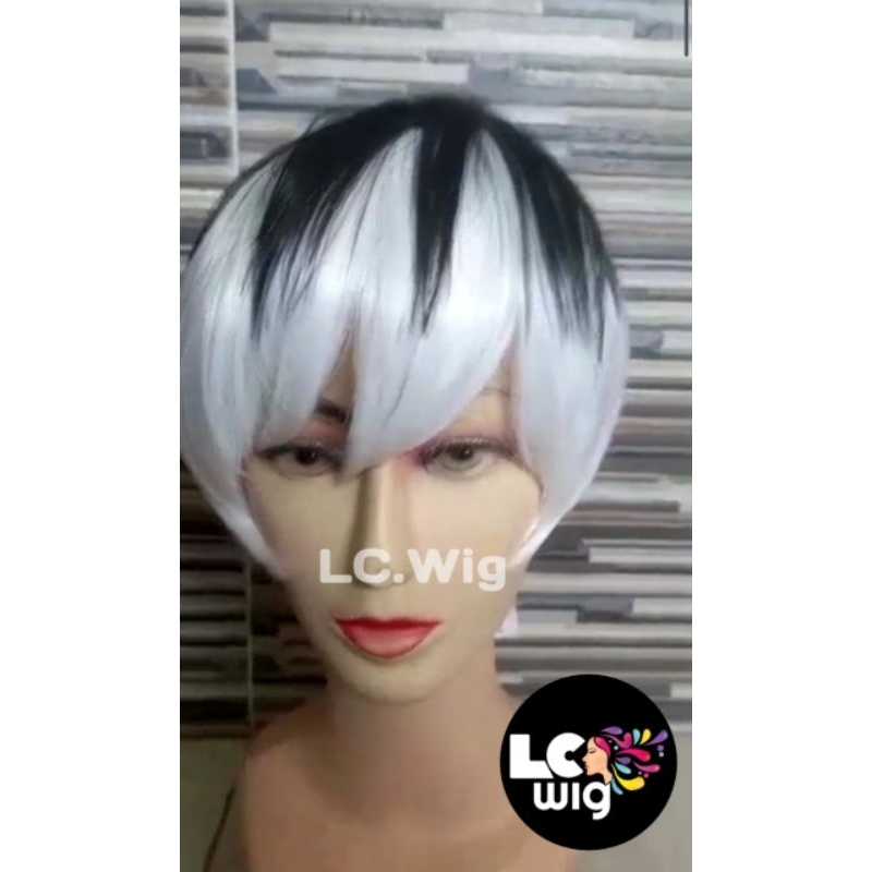 WIG PRIA RAMBUT PENDEK MODEL COSPLAY HITAM PUTIH