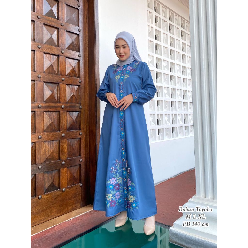 GAMIS DAILY / GAMIS KATUN TOYOBO MOTIF BORDIR BUNGA BAGIAN DEPAN KUALITAS TERBAIK