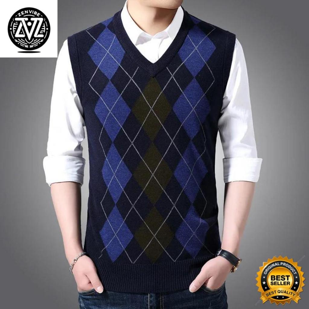 Vest Flynn Zenvibe Rompi Rajut Vest Knitt Korean Style Untuk Kantoran atau sekolah Berkancing list h