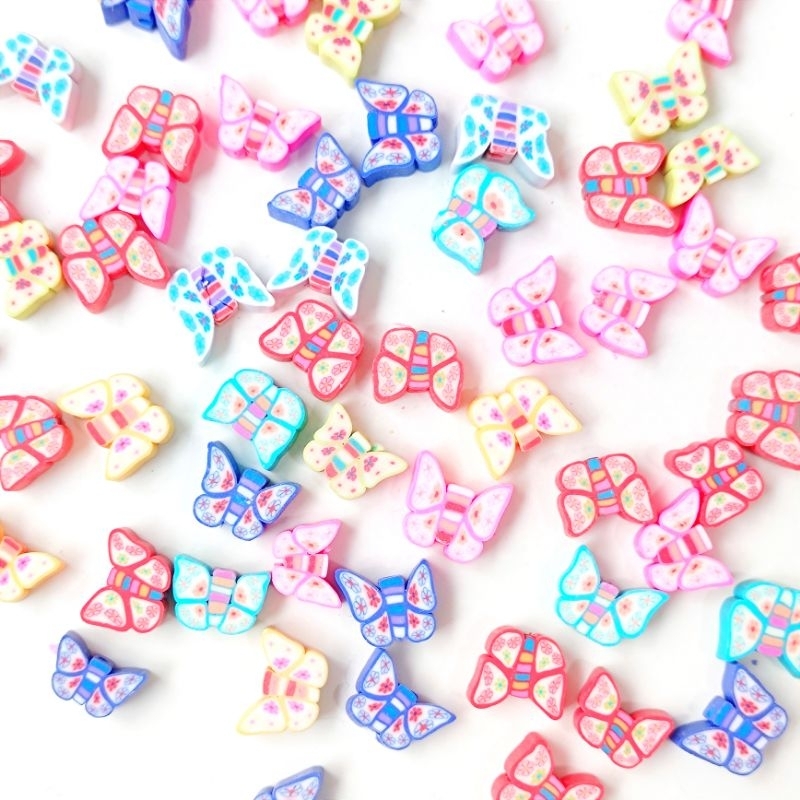 10 pcs Mote Clay Polymer BUTTERFLY Kupu Kupu-Kupu Warna Warni Monte Manik Manik-Manik Bead Beads