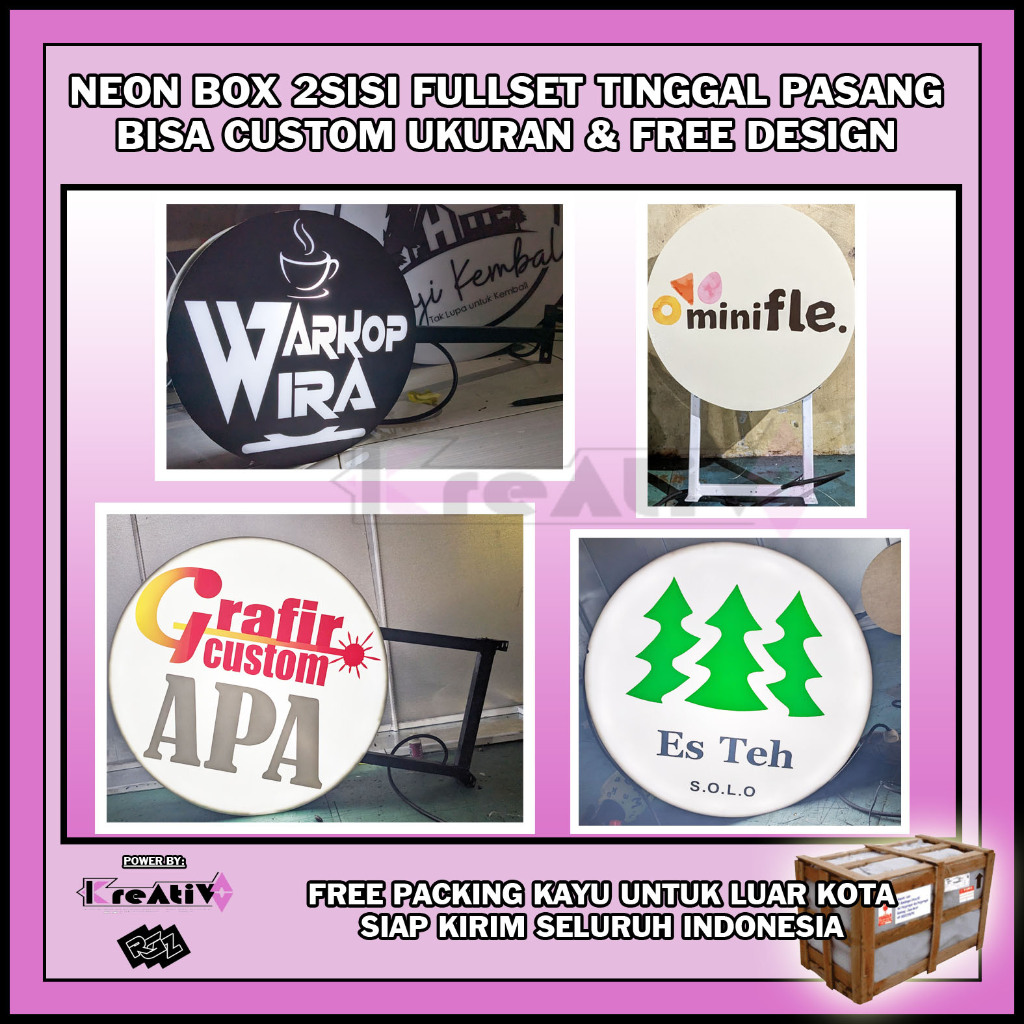 neon box bulat 2sisi 90cm