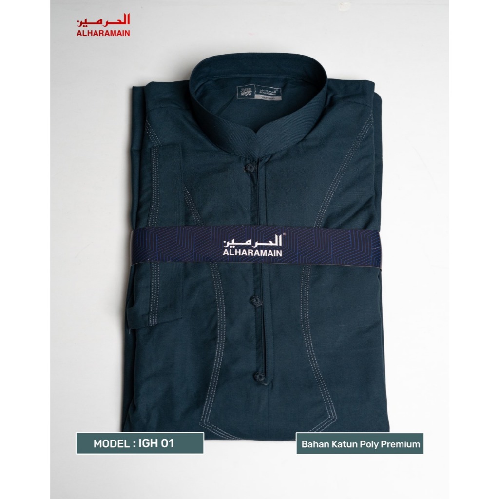 AL Haramain Jubah / Gamis Pria Dewasa Premium Resleting (IGH 001) | Navy | Biru Muda | Coklat Tua | Hijau Botol-4