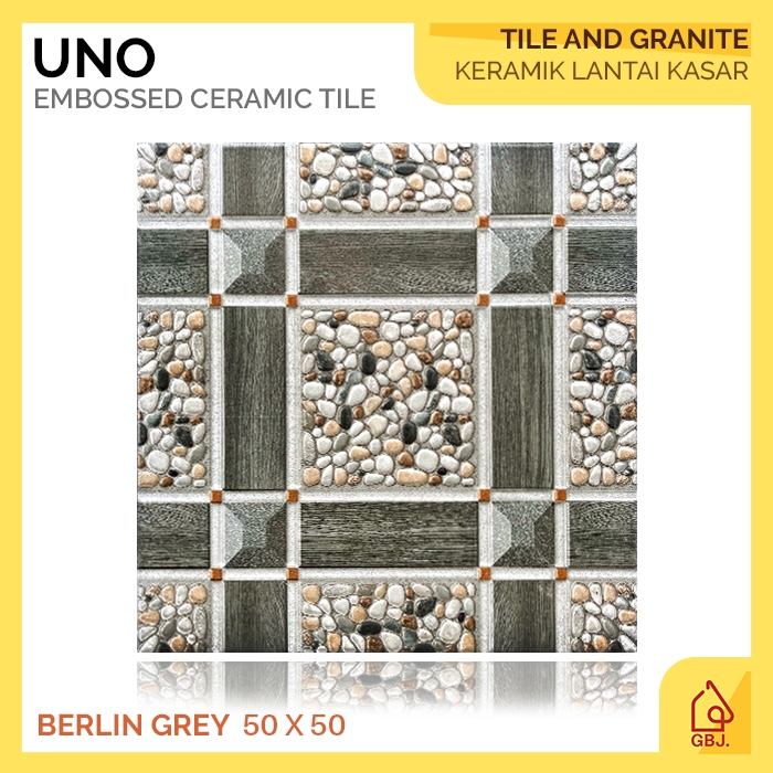 KERAMIK UNO 50 X 50 BERLIN GREY KASAR MOTIF BATU / KERAMIK LANTAI MATTE EMBOSSED TIMBUL BATU ALAM