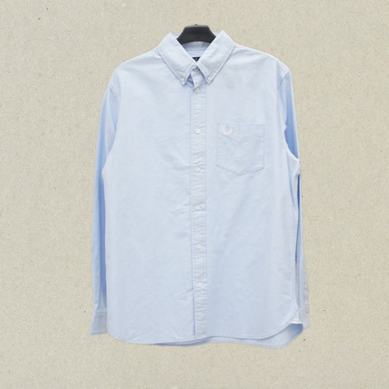 Fred Perry Longsleeve Oxford Shirt in Sky Blue Kemeja Pria dan Wanita Original