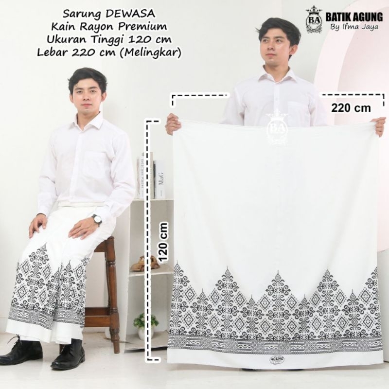 Sarung Batik Rayon/Goyor Premium | SERAGAM PUTIH | PUTIHAN | Dewasa