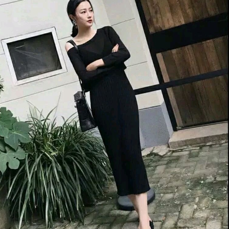 Irene Dress bodycon rajut set outer realpict wanita import murah fashion korea dress rajut cewek