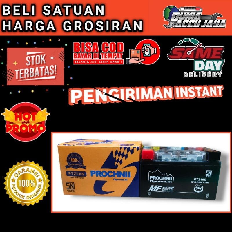 Aki motor kering bergaransi PROCHNII GEL YTZ10S PTZ10S 12v 9,5ah high power Husqvarna Enduro Morphou