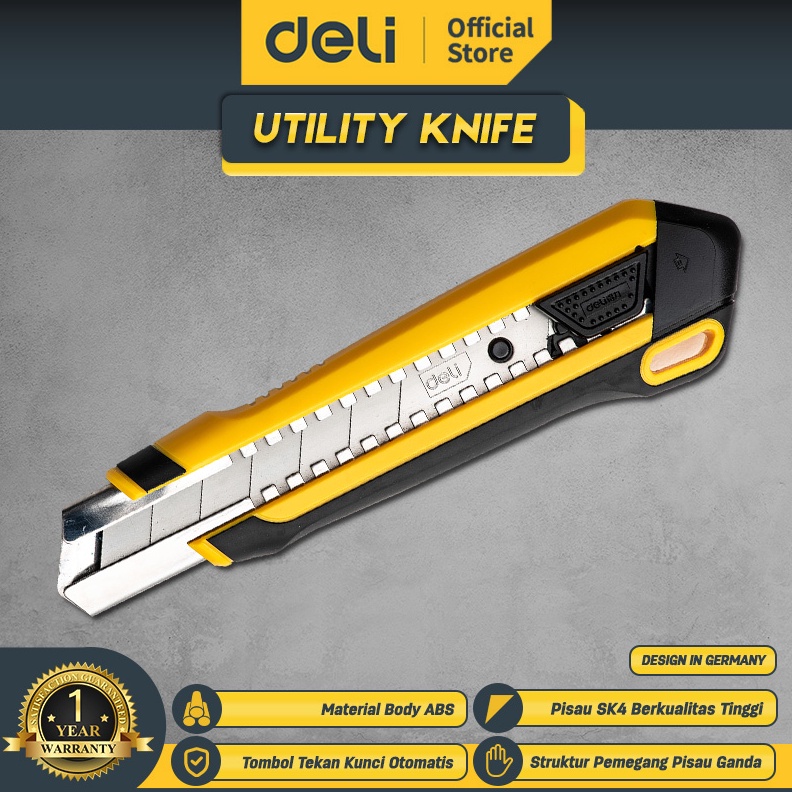 

KODE E53C Deli Utility Knife Cutter Pisau SK4 Pisau DoubleTeeth EDL25