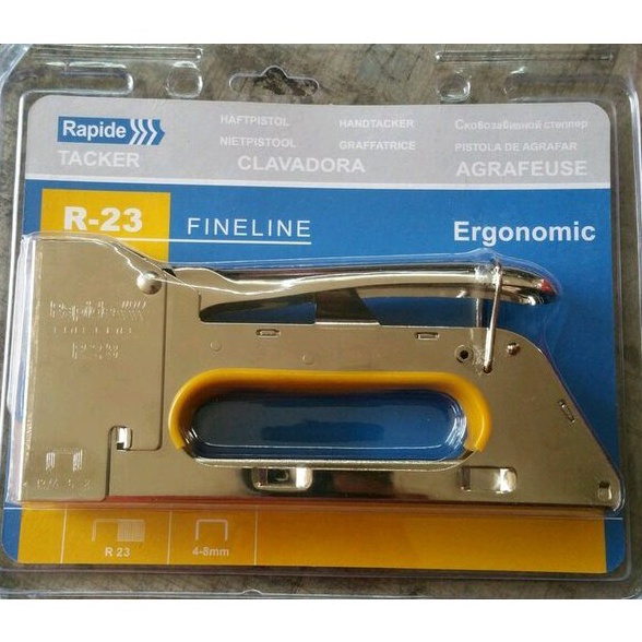 

KODE A49V NEW RAPIDE Staple Stapler Gun Tacker R23 Staples Hekter Gun Tembak Manual untuk Pengerjaan Sofa Jok Motor Kursi Laminating Dekorasi