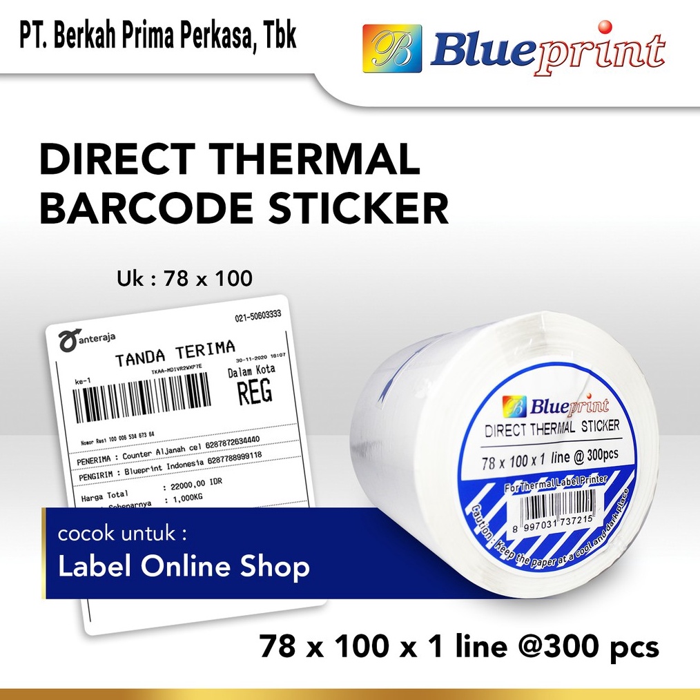 

KODE I53L Direct Thermal Sticker Label Online Shop 78 x 1 BLUEPRINT 78x1 mm isi 3Pcs 1 Roll
