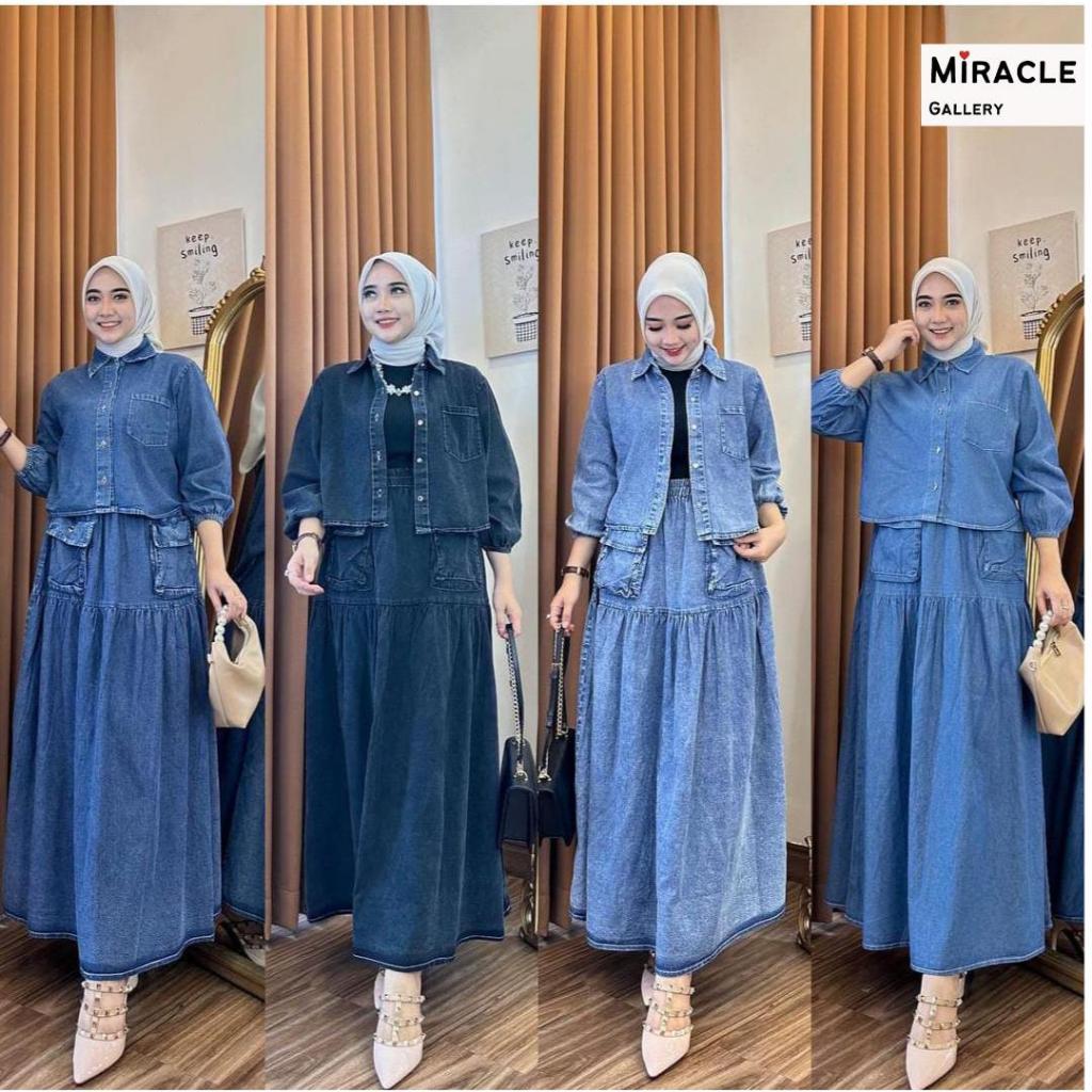 HK SET ROK - ATASAN&ROK PANJANG BAHAN JEANS DENIM WASH PREMIUM