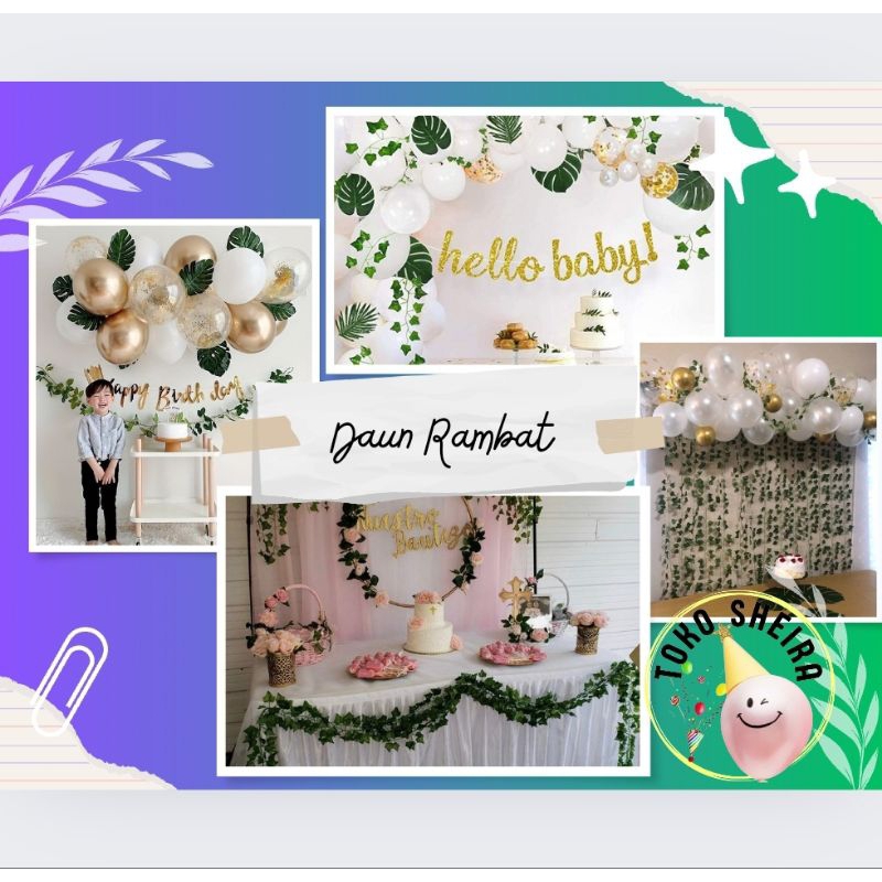 Daun Rambat Plastik 2 Meter Ornamen Hiasan Daun Sintetis Anggur Begonia Maple Orange Kelinci