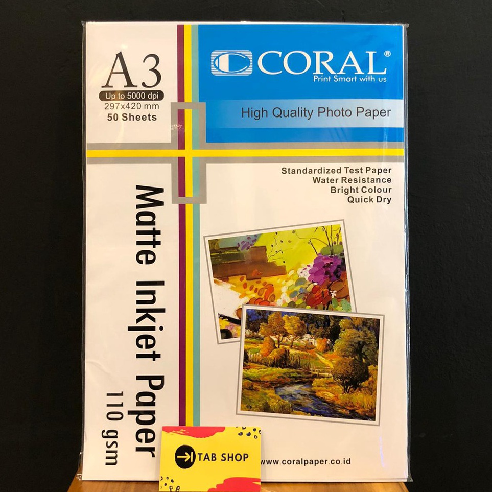 

Sale TAB SHOP CORAL MATTE INKJET PAPER A3 11 GSM 5 SHEETS CORAL KES MATTE INKJET A3 11 GSM 5 SHEETS