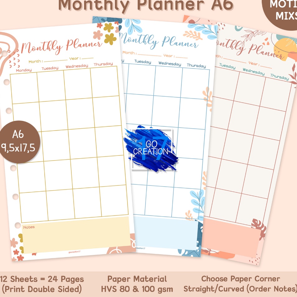 

Buku Planner Refill Kes Binder Monthly Plan Rencana Bulanan Motif Premium 6 ring a6