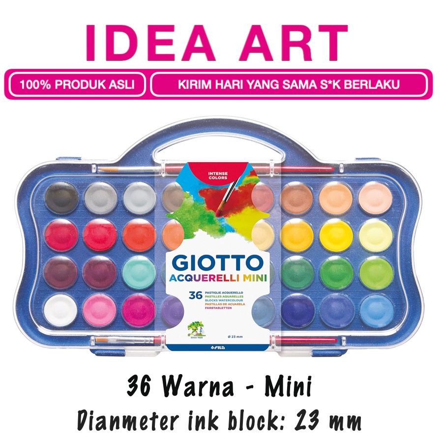 

Giotto Watercolor mini 36 Warna 23 mm Cat Air Anak Non Toxic Kuas 3527