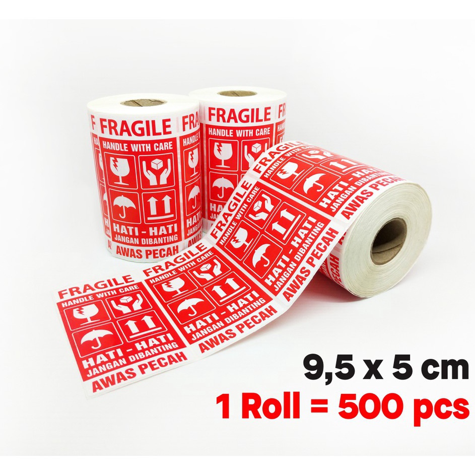 

Stiker Label Fragile Handle With Care Sticker HatiHati Awas Pecah 95 x 5 Cm 1 Roll 5 pcs