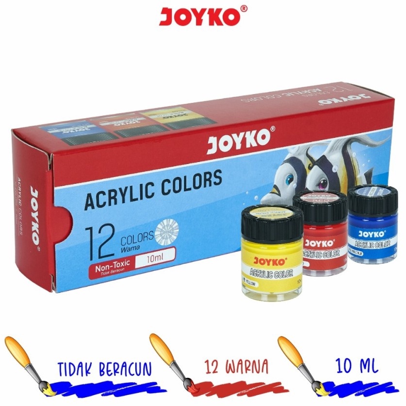 

Acrylic Color Set Cat Aklirik JOYKO 12warna ACC1mlCat Lukis Aklirik